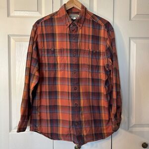 Duluth Trading Co Mens Flannel Long Sleeve Button Down Shirt Orange Plaid Size M